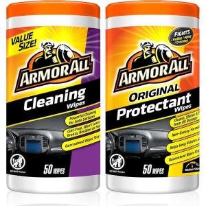 image:imageArmor All Car Cleaning Wipes and Protectant Wipes Interior Car Wipes Clean Without Damaging Surfaces Includes Armor All Cleaning Wipes and Original Protectant Wipes 50 Wipes Each 2 Pack