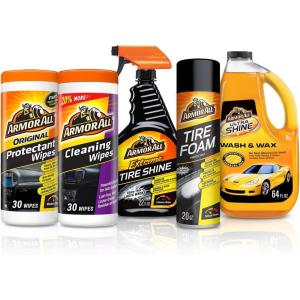 image:imageArmor All Clean and Shine Car Kit 5 Pieces Includes Car Protectant Wipes Car Cleaning Wipes Ultra Shine Wash and Wax Extreme Tire Shine Spray and Tire Foam Protectant Car Wash Kit